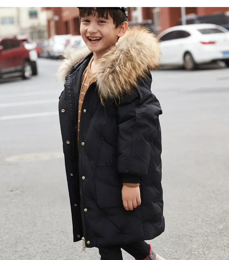 New Fashion 2018 white duck down jackets girls winter coat for boys warm tops clothing fur hooded long coat for kids outerwear (12)