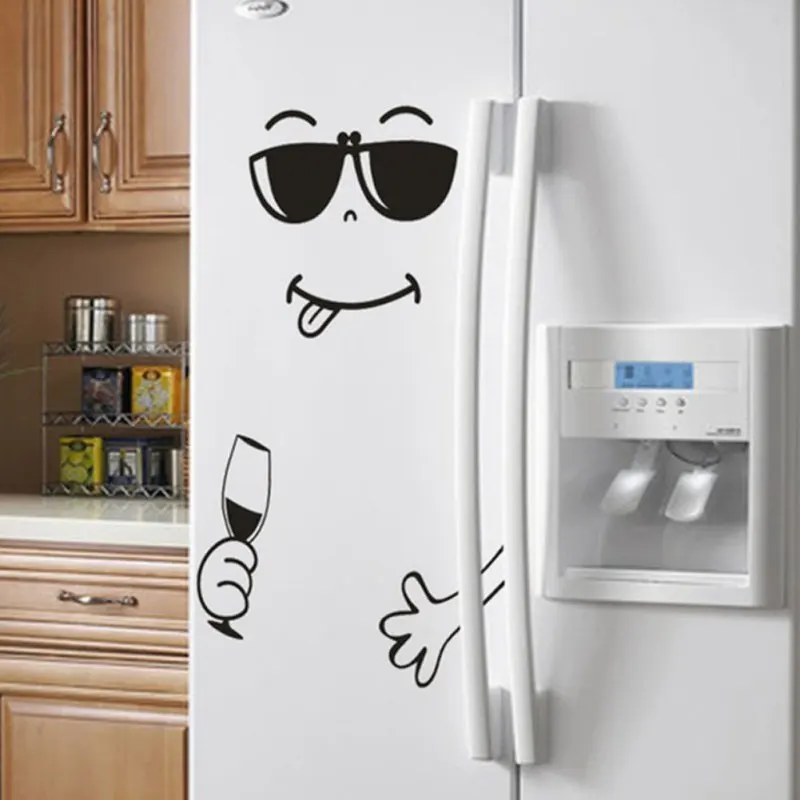 Happy Yummy Face Kitchen Fridge Vinyl Stickers Smiling Cute Fridge Sticker Art Refrigerator Wall Decal Home Decor Art Wall Decal