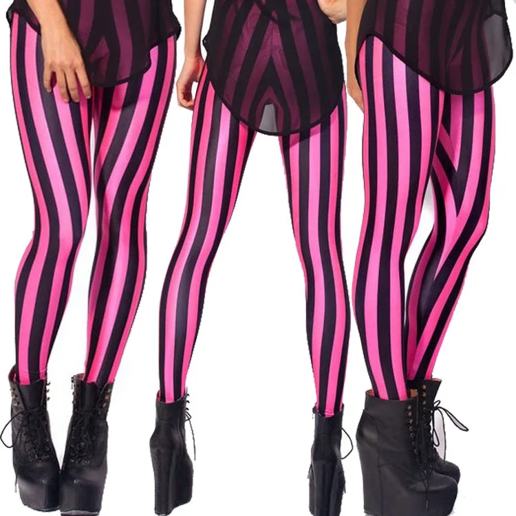 

2019 New Fashion AoSheng Rose Red And Black Vertical Stripes Sexy Leggings Sports Outwork Slim Fit
