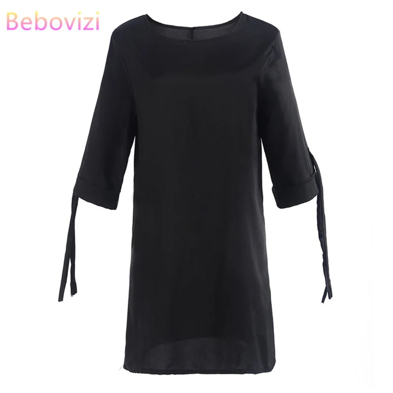 

Bebovizi Women New 2019 Summer Fashion Vintage Casual Office Elegant Sexy Dress Plus Size Solid Black Straight O-Neck Dresses