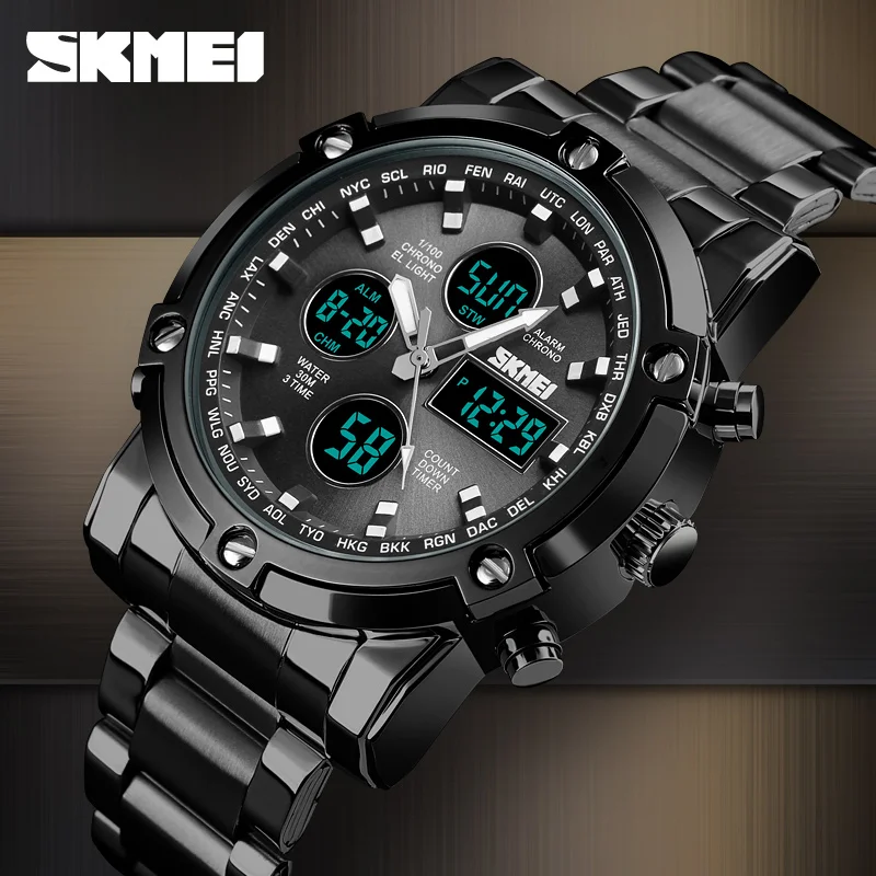 Online Relojes deportivos SKMEI para hombre reloj de pulsera de cuarzo con pantalla Dual impermeable Digital 30M reloj de pulsera de moda informal para hombre