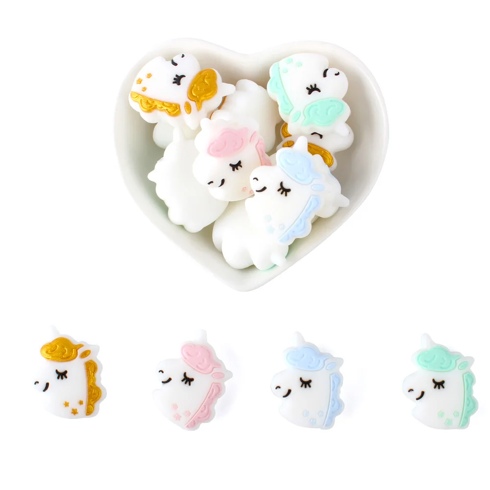 

10pcs colorful Silicon Unicorn Beads 27mm Silicone Teething Beads Accessories silicone rodent DIY Pacifier Chain Pendant