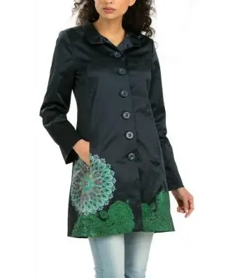 Style Fleur Vert Noir Trench De Nouveau Femmes Desigu coat nCYqc4wSz7