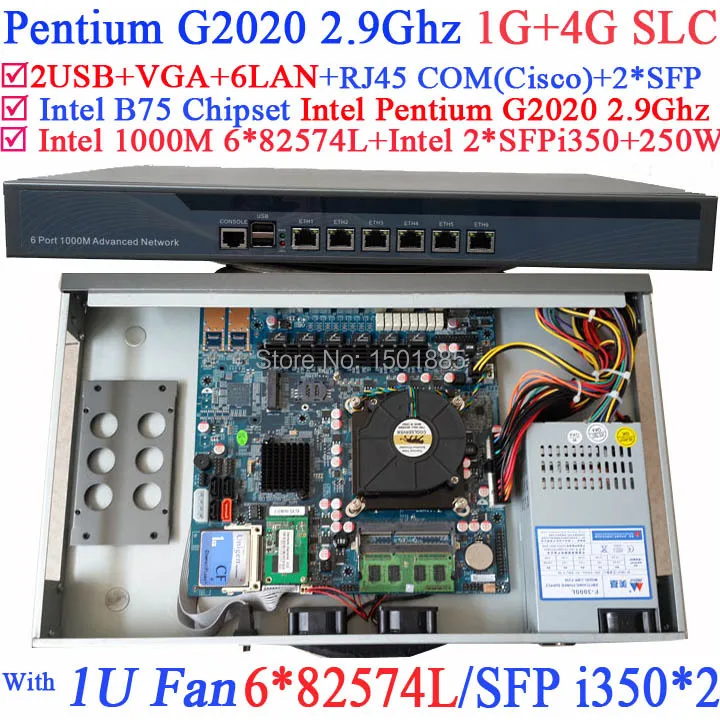 IPC 1U standard router chassis with 6 1000M 82574L Gigabit Nics 2 i350 SFP ports Intel