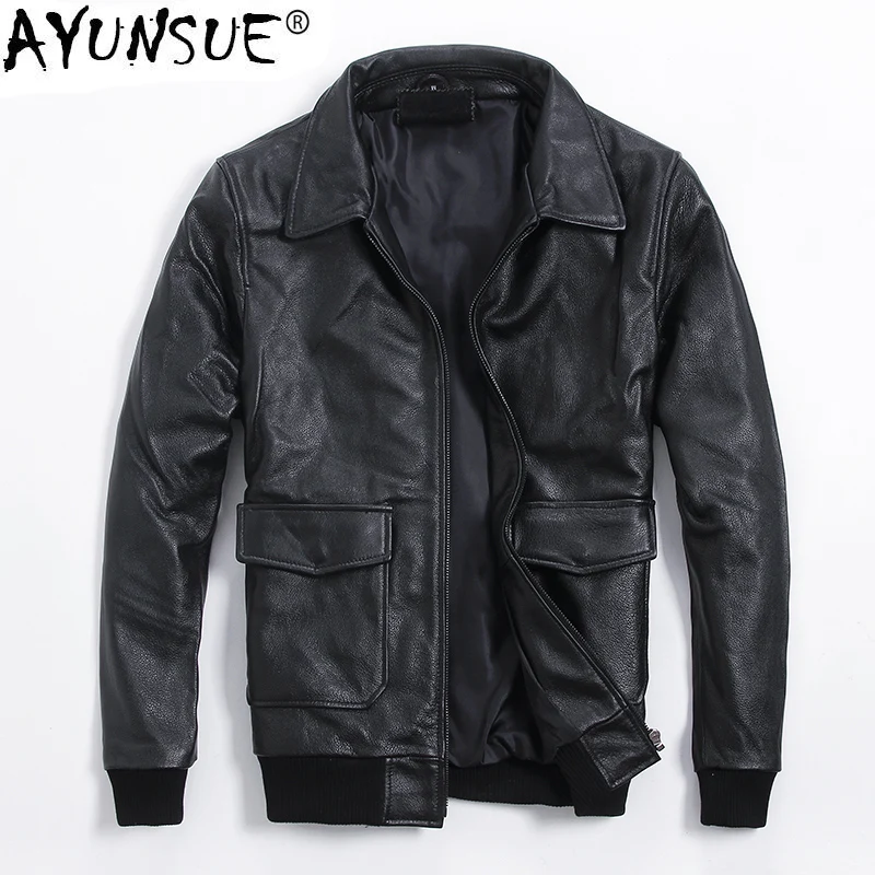 

AYUNSUE Genuine Leather Jacket Men Autumn Winter Sheepskin Coat Motorcycle Cowhide Leather Jackets Plus Size 2020 6-660 KJ2713