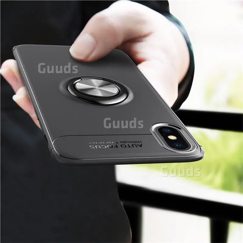 Auto Focus Invisible Ring Holder Soft Phone Case for iPhone X(5.8 inch) - Black