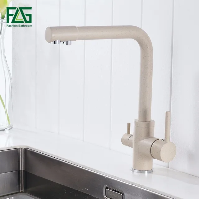 Best Offers FLG 100% Brass Marble Painting Swivel Drinking Water Faucet 3 Way Water Filter Purifier Kitchen Faucets For Sinks Taps 242-33K