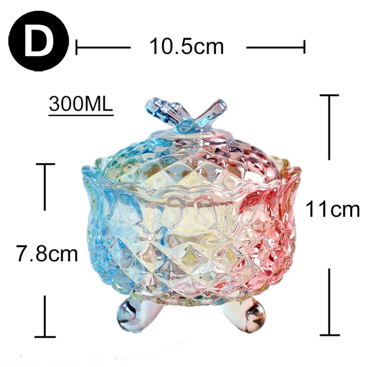 Европейский резервуар для хранения красочных стеклянных ювелирных изделий, конфетная банка, джем, закуска сахарницы, содержащая мусор, маленький горшок, милый Настольный Декор - Цвет: D
