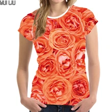 Индивидуальные повседневные розы цветок 3D печать женская футболка с коротким рукавом Цветочный узор топы футболки Одежда для женственных девочек