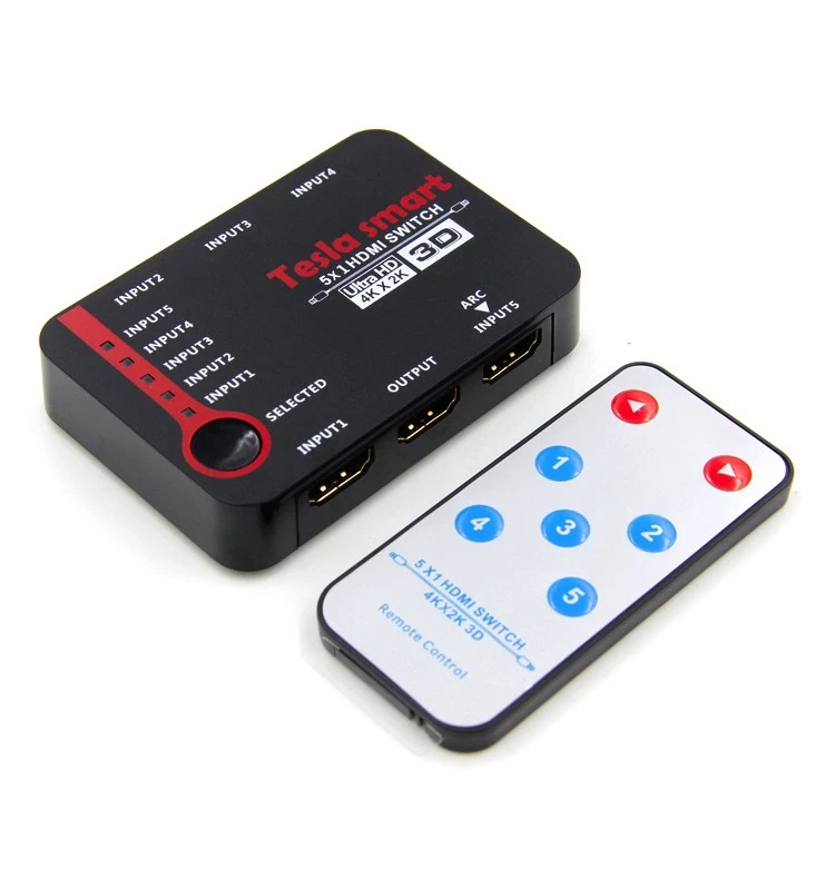 

5 Ports 4K TV Video Switch HDMI Switch 5 in 1 out HDMI Switch 5x1 IR Remote For 4K TV HDTV PS3 PS4 DVD Red-Black, White, Black