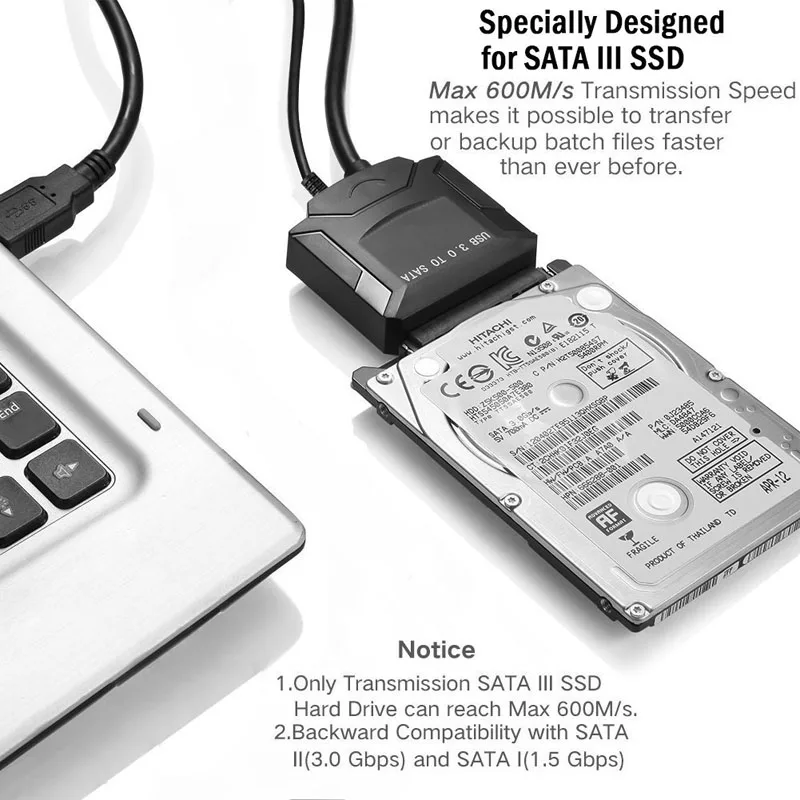 Кабель USB 3 0 на SATA 5 Гбит/с с адаптером питания для жесткого диска дюйма 2 SSD HDD 12 В А