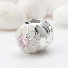 925 стерлингового серебра очаровательные цветы с белой эмалью и розовый CZ бусины на браслеты для женщин подарок