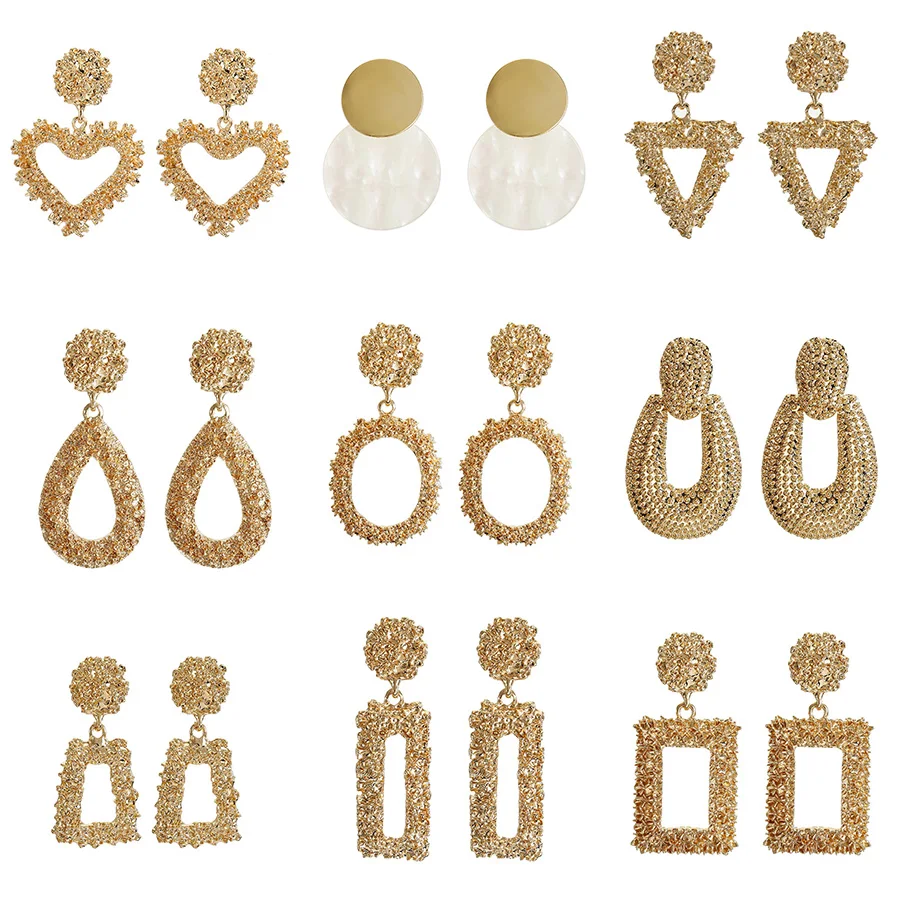 

Luxury Diy 925 Earrings with Full Crystal Heart Triangle Rectangle Shape Earrings Silver Gold Color Stud Earrings for Women