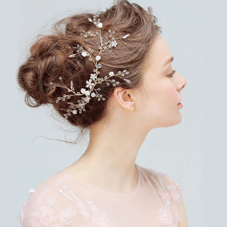 

1pc/lot Tiara Bridal Wedding Hair Piece Ornament Jewelry Accessories Flower headband for Women Head Rhinestone Crystal Gold Vine