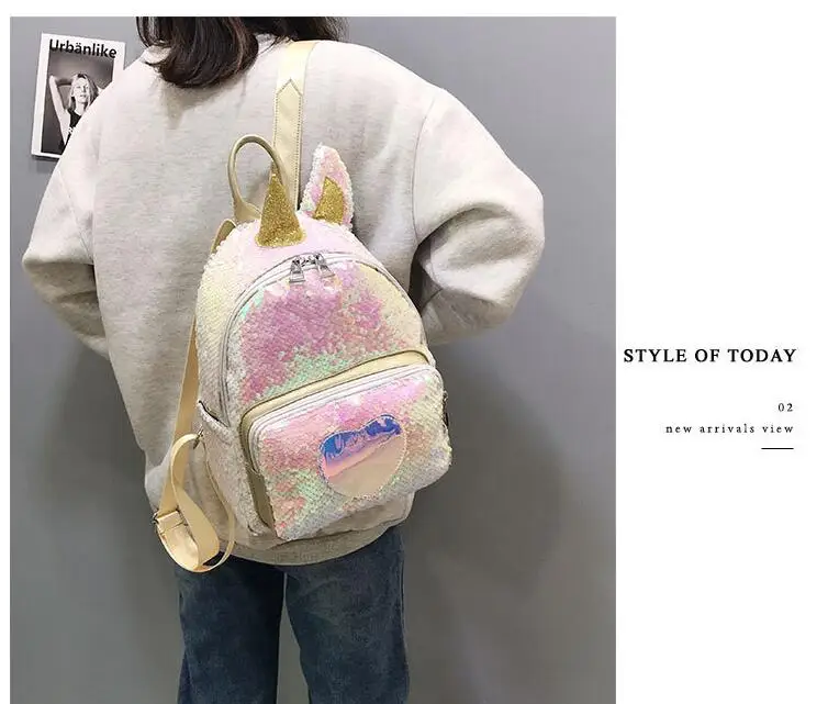 Золотой Серебряный Блестящий рюкзак с единорогом, модная блестящая школьная сумка для книг, милая голограмма, лазерная искусственная кожа, дорожная сумка Mochila
