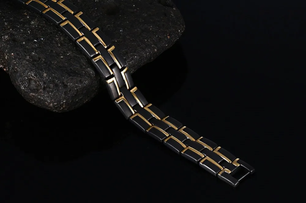 Для мужчин 12.2 мм золото и черный titanium магнитный браслет прилив мужской Золотое покрытие черный браслет