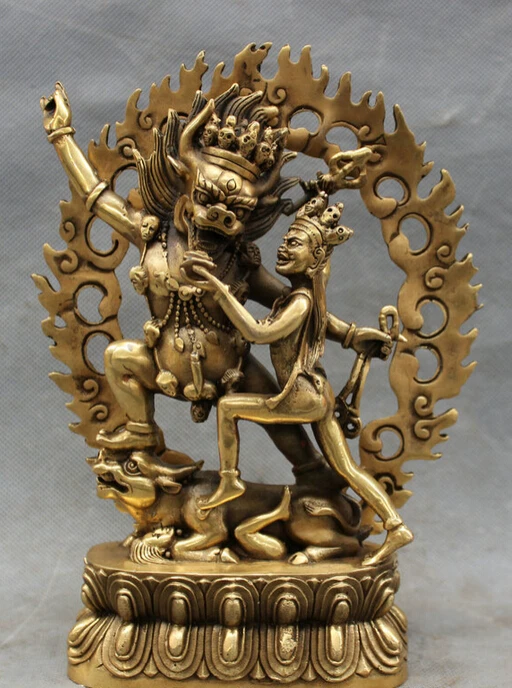 

song voge gem S3082 8" Marked Tibet Brass Buddhist Yamantaka Yama Buddha Protector Deity Statue