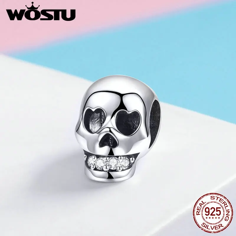 

WOSTU Unique 100% 925 Sterling Silver Vintage Skull Beads Charm Fit Bracelet & Necklace Authentic S925 Jewelry Fashion FIC965