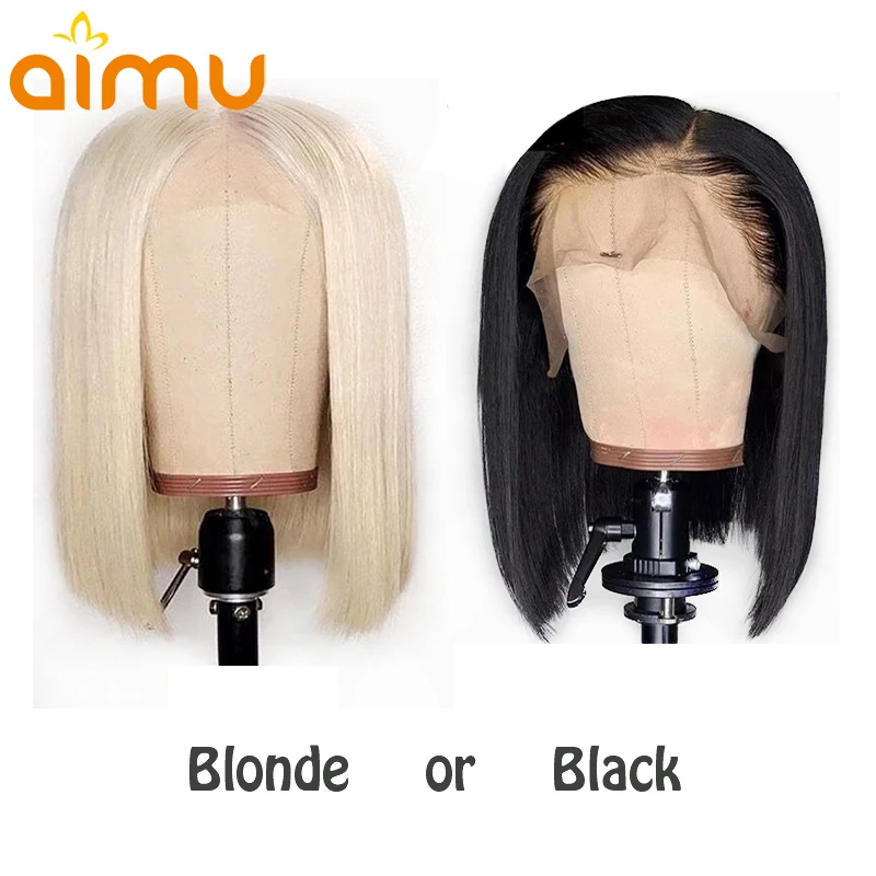 

Blonde 613 And Black Clolor Blunt Cut Short Bob Wigs With Free Shipping Real Human Hair Lace Front Wig Remy Brazilian PrePlucked