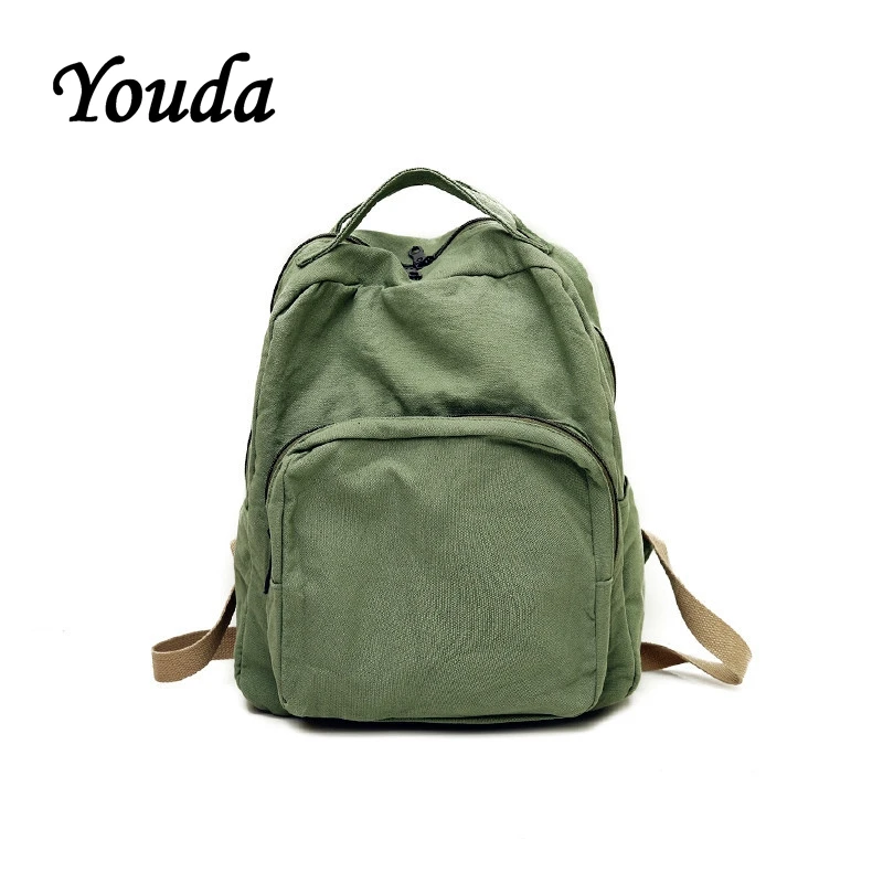 

Youda 2019 New Retro Girl Backpack Korean Fashion Style Student Canvas Bag Simple Solid Color Backpacks Large Capacity Schoolbag