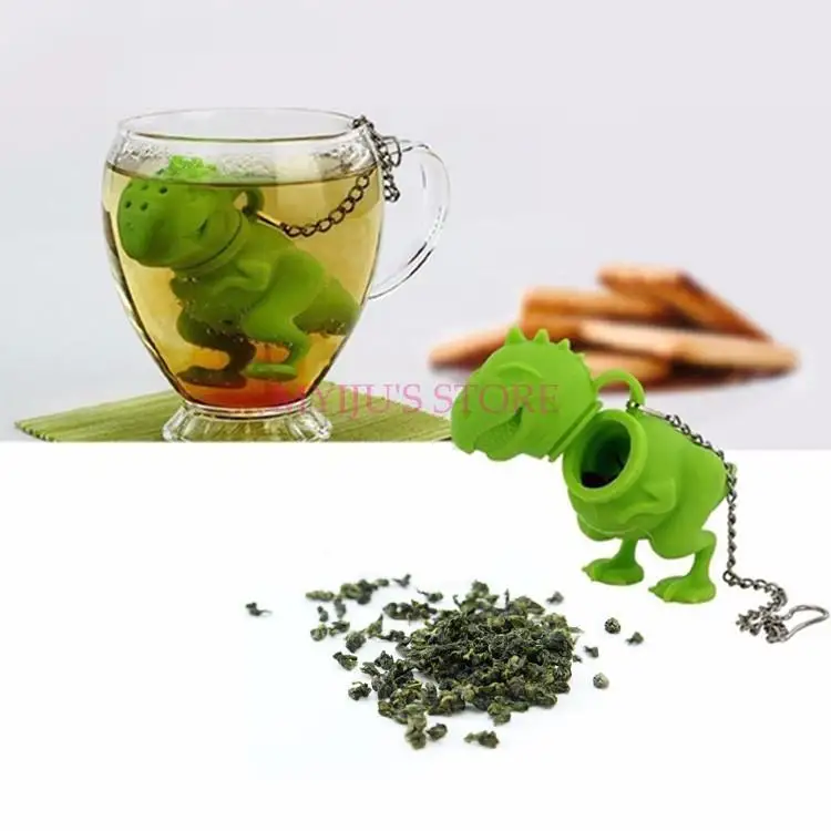 

50pcs Cute Dinosaur Silicone Tea Infuser Loose Leaf Strainer Herbal Spice Filter For Tea Tools