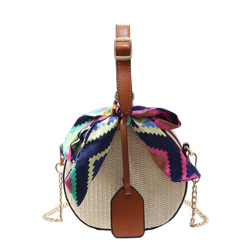 Женщины Соломенная Сумка Crossbody сумки для девочек модные шарфы круглый седельная