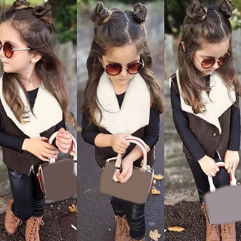 

Toddler Kids Baby Girl Winter Warm Clothes Faux Leather Waistcoat Coat Outwear New Arrival Dropshipping