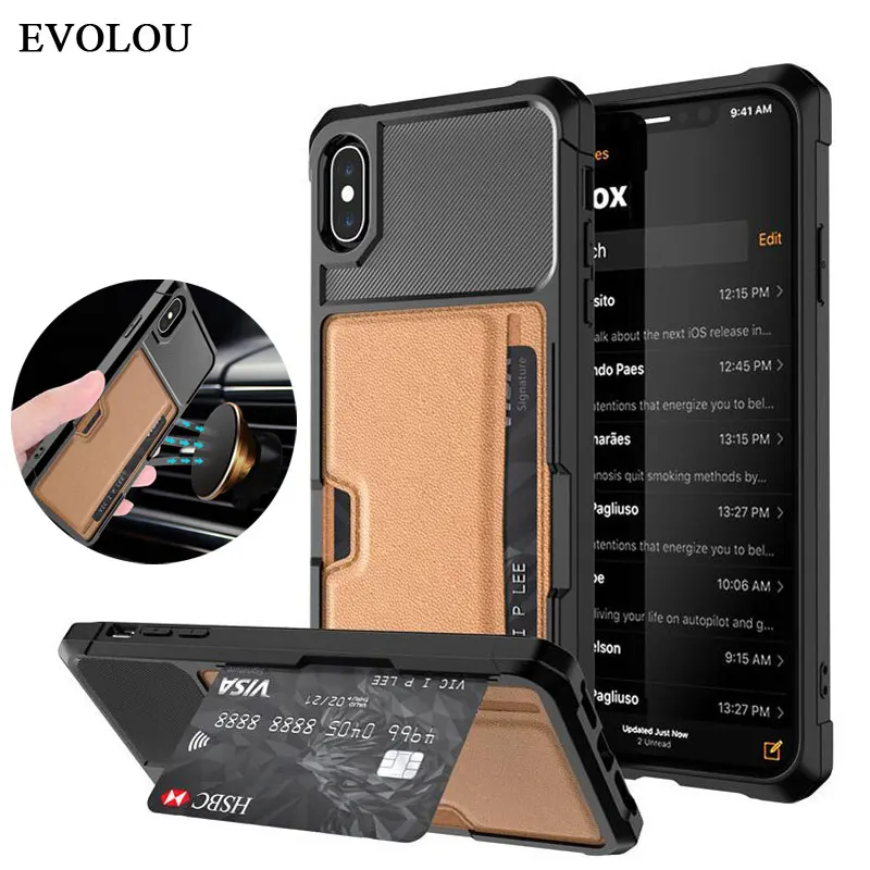 

Hybrid Silicone Bumper Card Wallet Phone Cover for iphone XR XS Max 8 7 6s Plus Case Multifunction Card holders Leather Case
