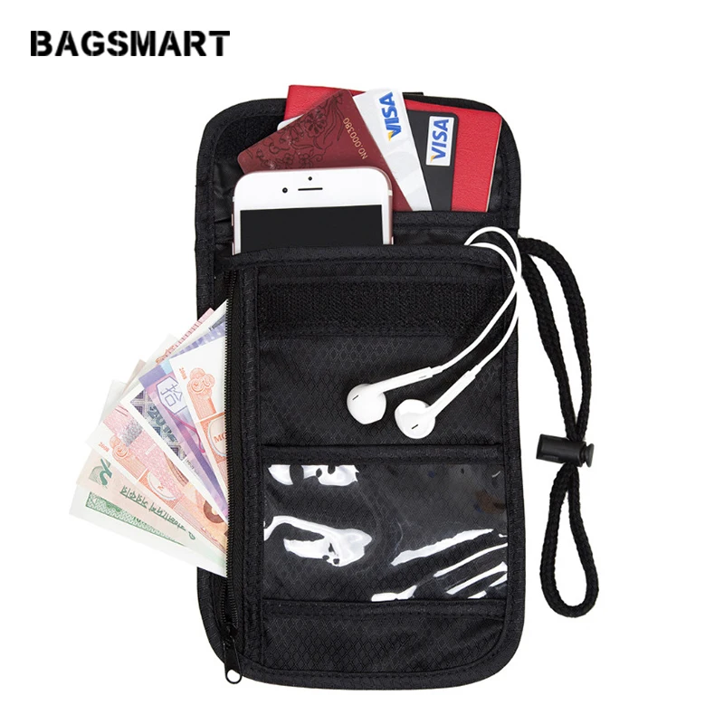 

BAGSMART Secure Adjustable Strap Travel Wallet Travel Organizer Neck Stash Small Secure Pocket Vault Travel Neck Wallet