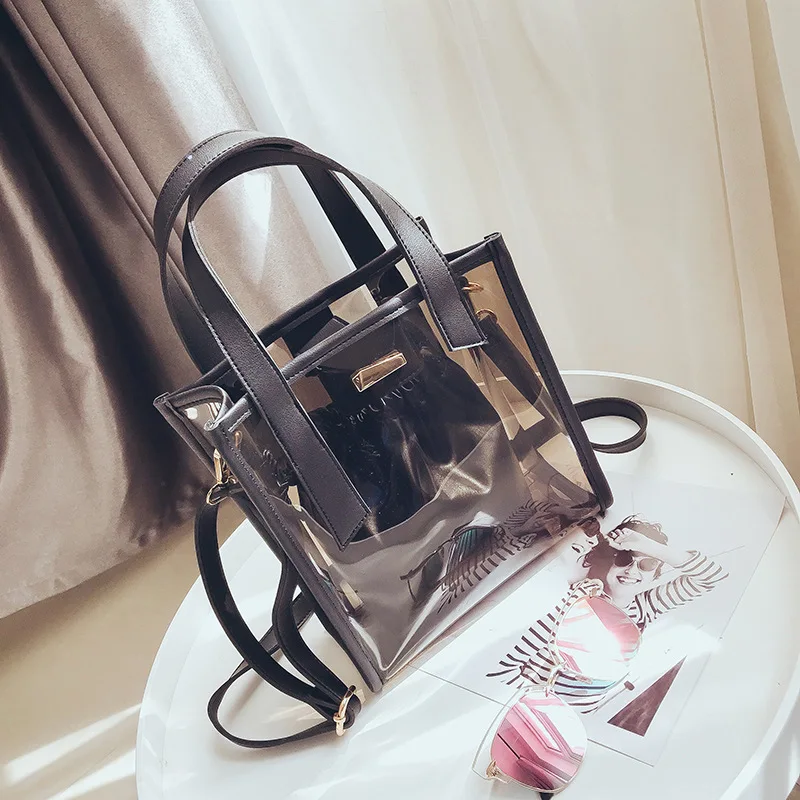 

Clear Women Bucket Bag PVC Drawstring Shoulder Bag Tassel Brand Hologram Laser Handbag Jelly Transparent Totes
