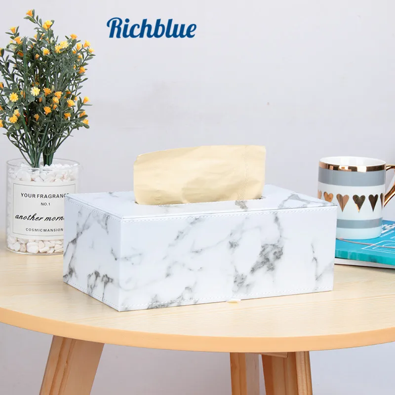 

New Arrival! Marble Grain PU leather Tissue Box Elegant Royal Car Home Napkin Towel Tissue Holder S/L size Dispenser case