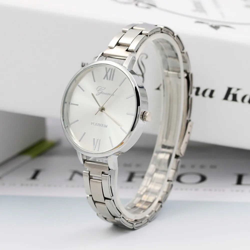 

Women's Stainless Steel Watch 2019 Simple Roman Scale White Table Alloy Plate Casual Geneva Quartz Wrist Watch reloj mujer A7