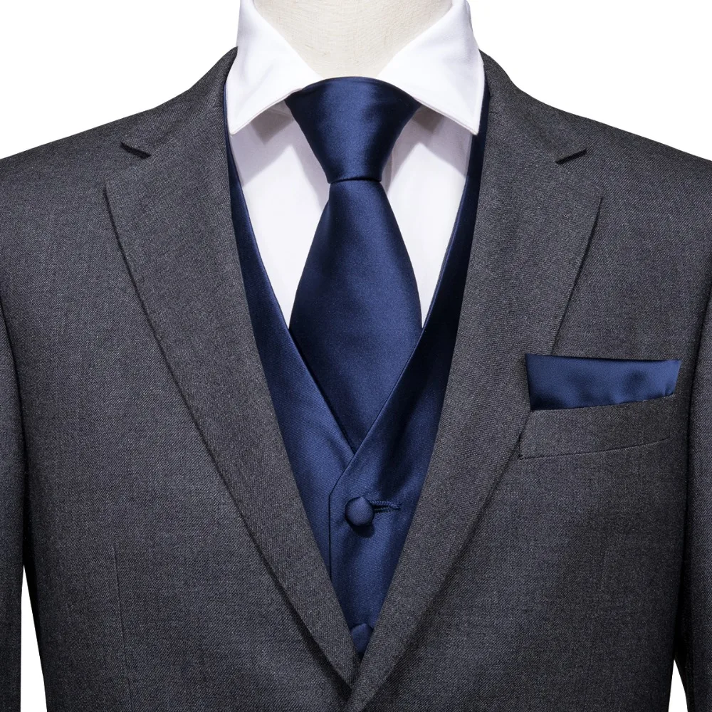 Hi-Tie Men's Classic Blue Silk Jacquard Waistcoat Vest Handkerchief Cufflinks Party Wedding Solid Tie Vest Suit Set MJ-0002 Hi-Tie Men's Classic Blue Silk Jacquard Waistcoat Vest Handkerchief Cufflinks Party Wedding Solid Tie Vest Suit Set MJ-0002