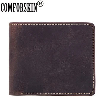 

COMFORSKIN Men Wallets Premium Vintage Crazy Horse Genuine Leather Short Casual Soft Business Card Holder Male Clutch Purses