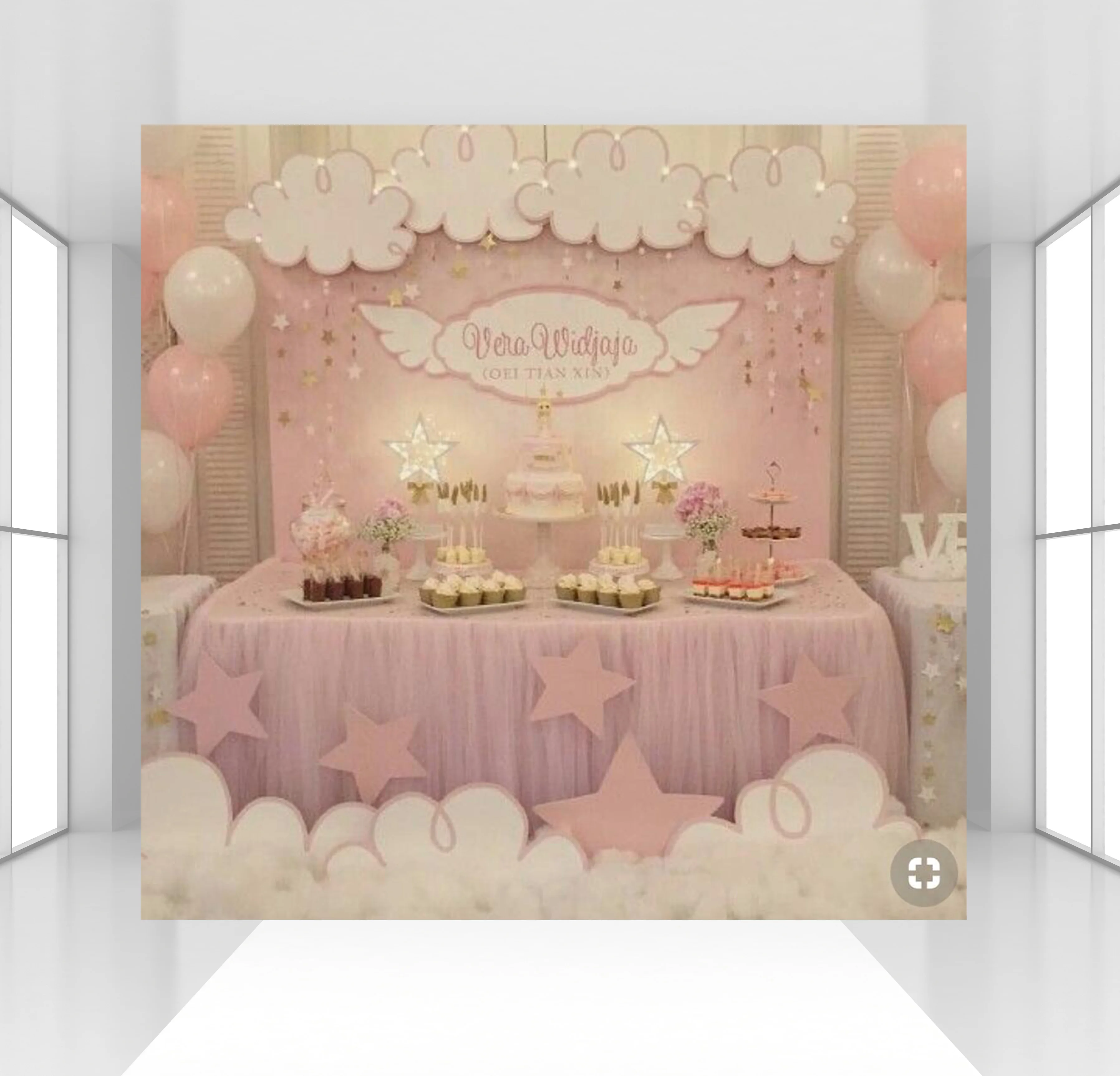 

HUAYI Custom twinkle twinkles little stars birthday backdrop cake table photophone background pink girls angel's wings Backdrop