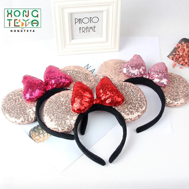 

1pc Lovely Girls Bows Knot Sequins Minnie Mickey Ears Baby Hair Accessories Hat Headband Kids Boys Birthday Party Dress up