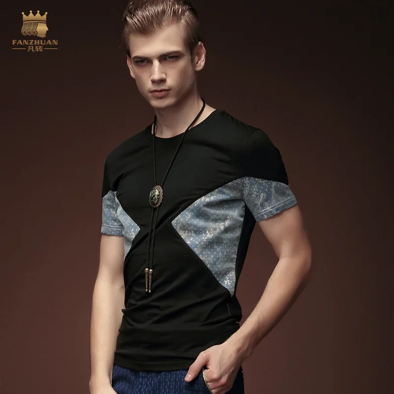 

Free Shipping Summer men's fashion casual short sleeved 2016 summer Black T-shirt men slim T-shirt 15637 male fashion On Sale