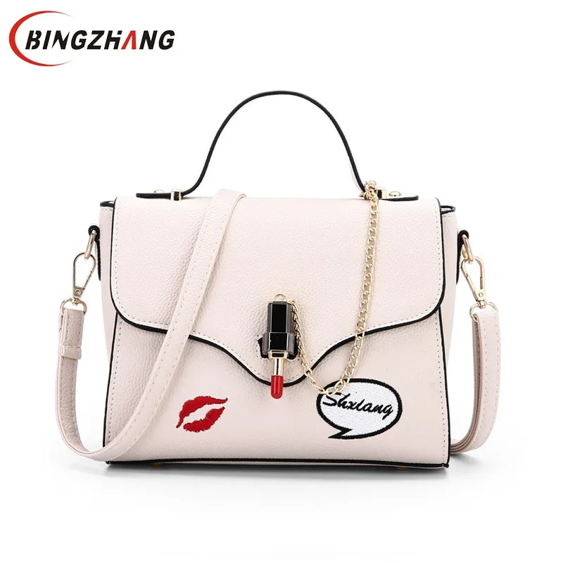 

2019 Fashion Summer Female Tote Bags Satchel PU Leather Sweet Lipstick Handbags for Women Femininas Gray Beige Purse L4-3146