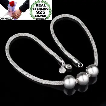 

OMHXZJ Wholesale Personality Fashion OL Woman Girl Party Gift Silver Round Beads Mesh Chain 925 Sterling Silver Necklace NC10