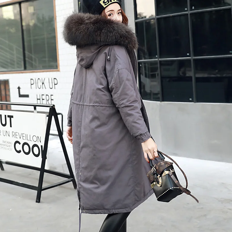 Зимняя женская куртка, бренд, теплый толстый пуховик, парка, воротник из натурального меха енота, женская зимняя куртка s и пальто