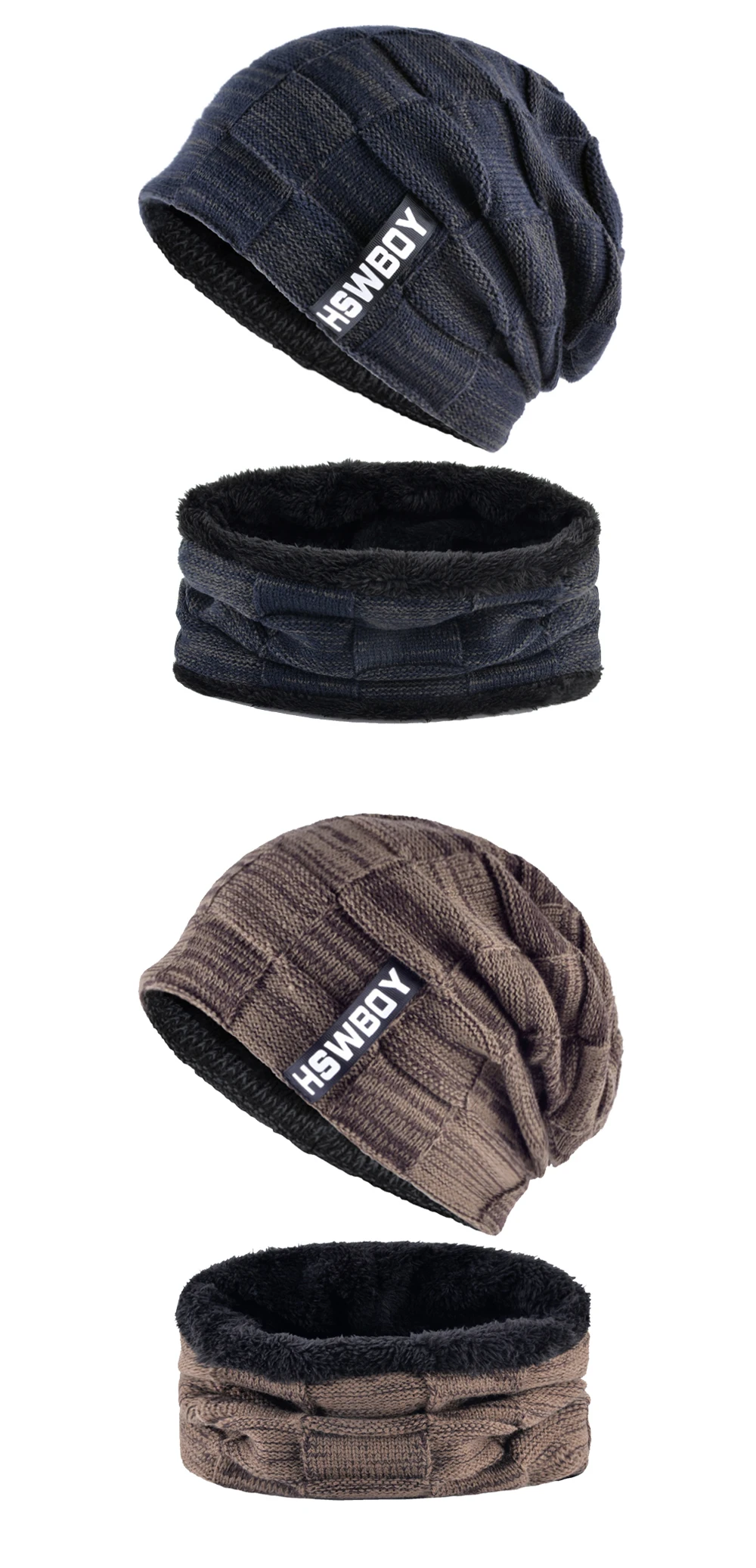 Зимние мужские наборы шарф шапка вязаные шерстяные шапочки мужские хип-хоп Шапка-тюрбан вязаные шапки толстые теплые шапки для женщин шапка зимняя мужская