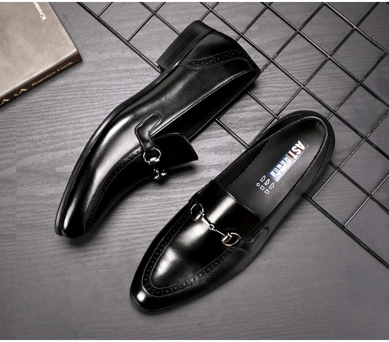 Men's Leather Casual Shoes' Business Black Oxfords Genuine Leather Shoes Men Big Size Wedding Casual Shoes Men Brown Loafers New (2)