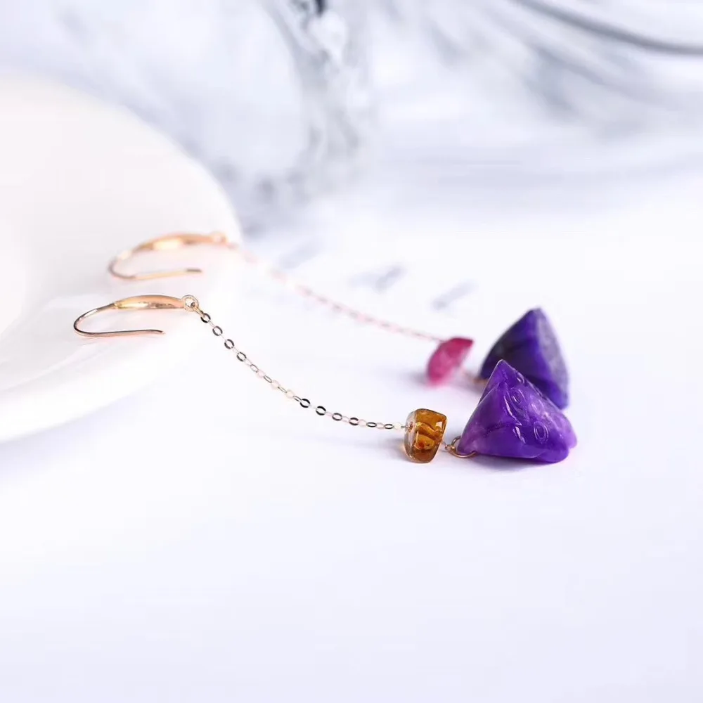 

Top New 12x9mm Genuine Natural Purple Sugilite Drop Earring For Fashion Women Lady Gift Round Beads Sterling Earring Jewelry