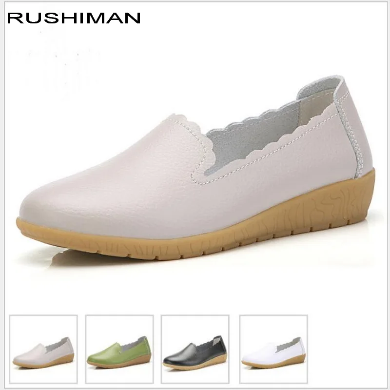 RUSHIMAN Grundlegende Ballett Wohnungen Schuhe aus echtem leder Flache Ballerina Schuhe weiche sohle gleitschutz einfache Damen Loafers