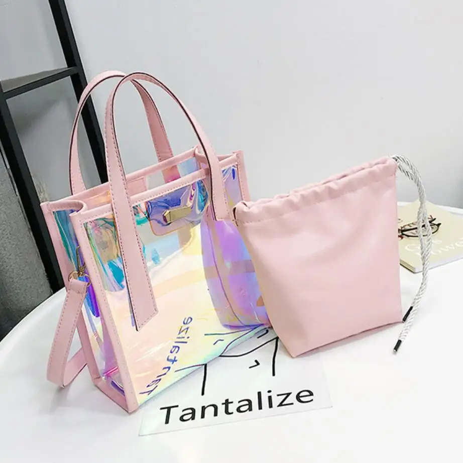 

Laser Transparent Jelly Tote bag 2019 Fashion New High Quality PVC Women's Designer Luxury Handbag Large Shoulder Messenger Bags