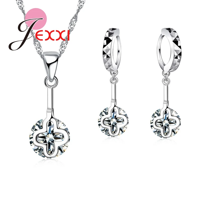 

2019 Fashion Trendy Fashion 925 Sterling Silver Hollow Cross Cubic ia Drop Earrings Necklace Collier Bridal Jewerly Sets