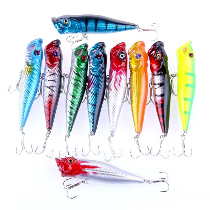 

10pcs/Lot Colorful Popper Fishing Lure Wobbler Hard Plastic Fishing Baits Lure Hook CrankBait Tackle Artificial Lures 9cm 12g