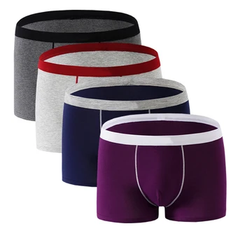

4Pcs/lot high quality Boxer Mens Underwear Cotton Man Big Short Breathable Solid Flexible Shorts Boxer Pure Color Underpants