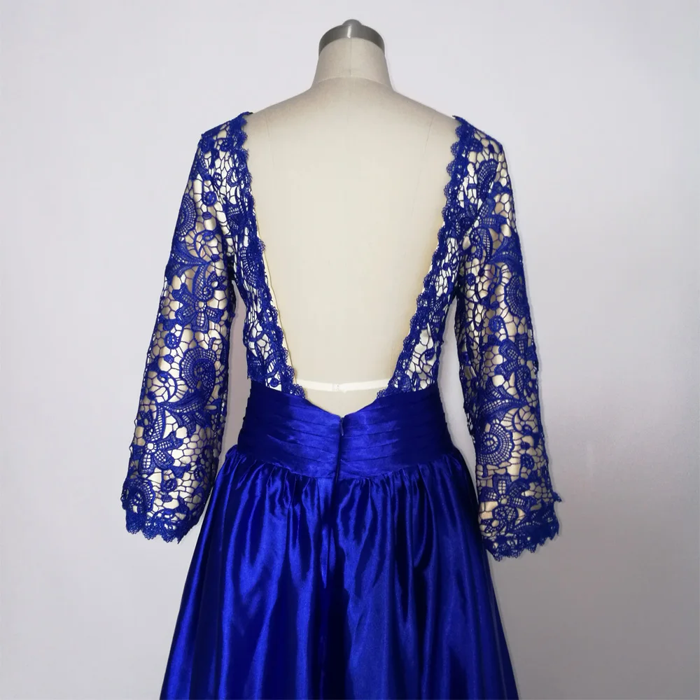 JIERUIZE robe de soiree, королевское голубое кружевное вечернее платье с длинными рукавами, длинные платья с открытой спиной для выпускного вечера, торжественное платье, vestido de festa