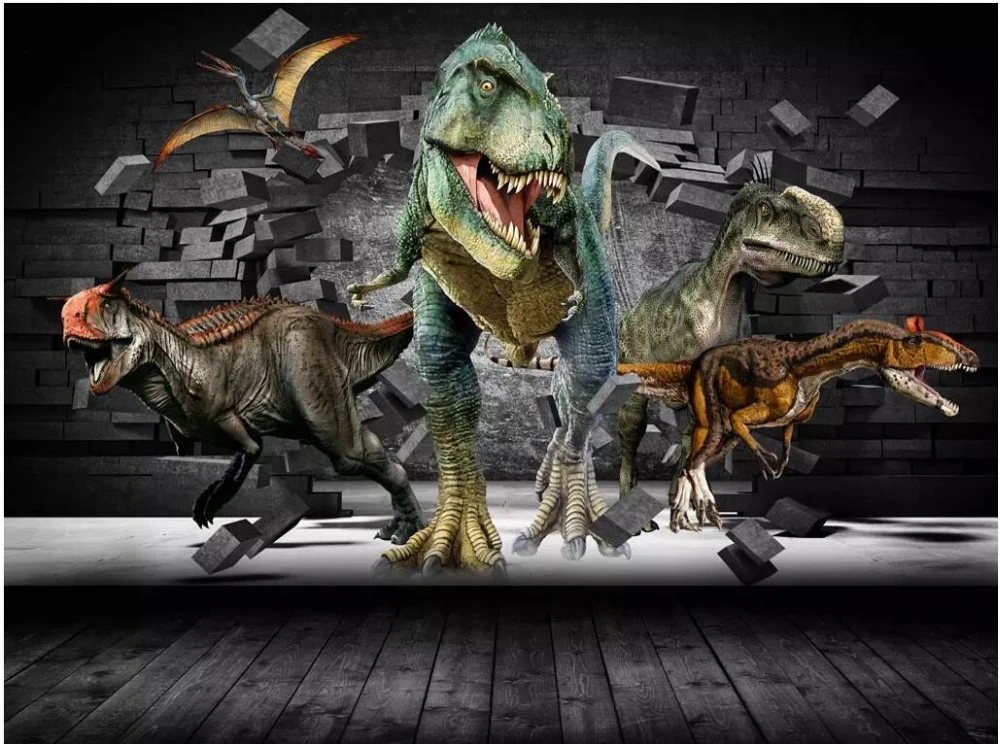 3d写真wallpaerカスタム壁画恐竜を破壊し 壁と脱獄背景ルームの壁紙3 Dホームセンター Wallpapers Aliexpress